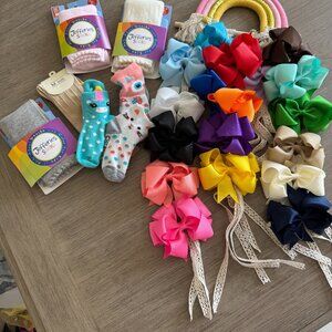 Bundle of hair bows, sock and footless tights - 2-4T